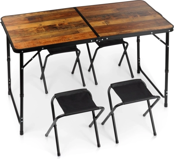 Vilde opvouwbare campingtafel met 4 krukjes 3-in-1 120 × 60 cm