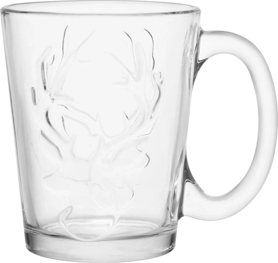 Altom Design Leon glazen mok 300 ml met reliëf van rendier