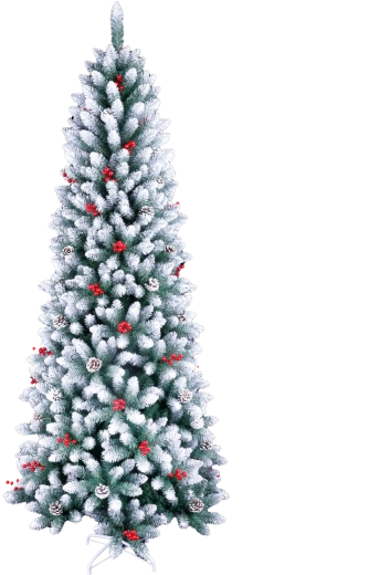 Kunstkerstboom 210 cm met sneeuwlaag, lijsterbessen, dennenappels en LED-verlichting