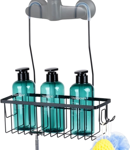 Hangend metalen doucherek, zwart 33,5 × 12,5 × 38 cm