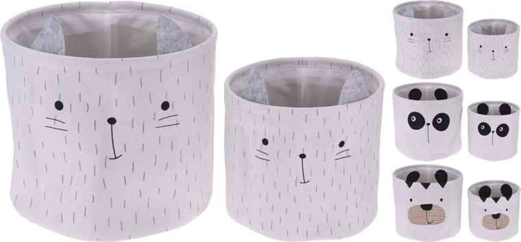 Kinderopbergmanden met dieren, set van 2 stuks, polyester, wit