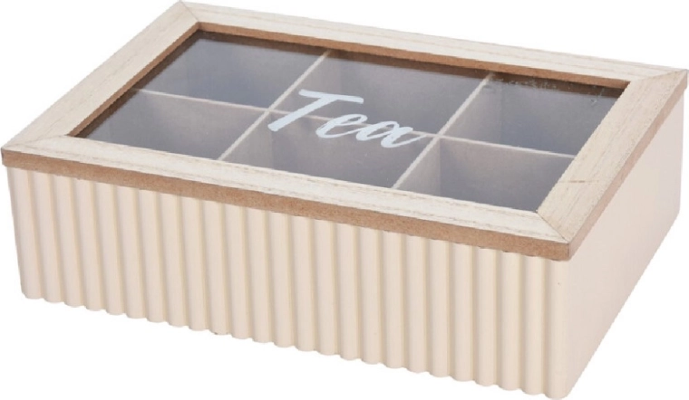 Theebox voor theezakjes met 6 vakken, wit met getextureerd design