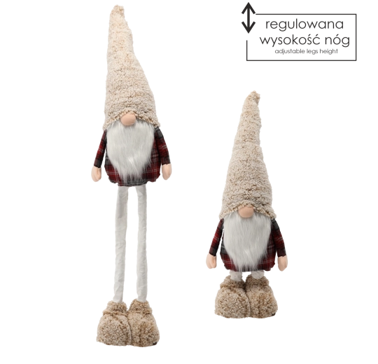 Kerstkabouter gnome met verstelbare benen beige-rood - 1 stuk