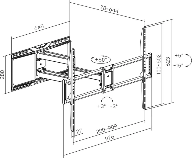 Nauwkeurige afstelling: draaien ±60° en kantelen +5° / −15°