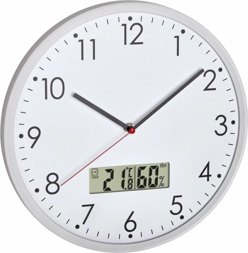 TFA analoge wandklok met digitale thermometer en hygrometer, wit
