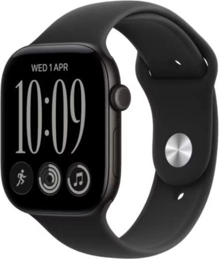 Apple Watch Series 12 GPS 46 mm met zwarte aluminium behuizing en zwart sportbandje S/M