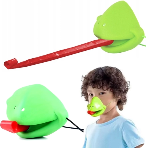 Vervangend kikker masker met uitschuifbare tong voor het spel Vang het insect – 1 st.