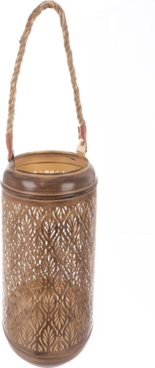 Kandelaar Blade van metaal en jute bruin-goud 31 cm