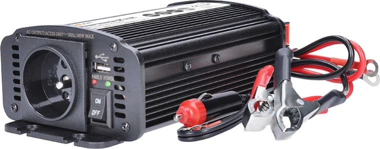 Solight spanningsomvormer (inverter) 12 V naar 230 V, 300 W, USB, metaal, zwart