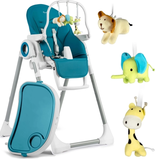Opvouwbaar kinder-eetstoeltje met speelboog, turquoise - 1 stuk