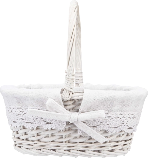 Altom design witte rieten mand met handgreep en stoffen inzet