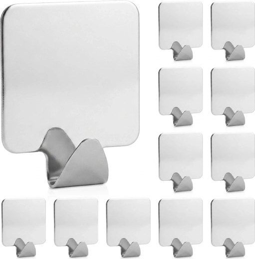 Zelfklevende roestvrijstalen haakjes Storage Solutions zilverkleurig, 12 stuks