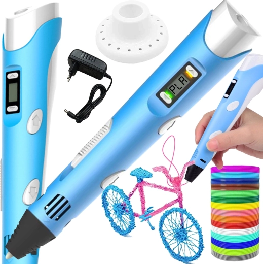 Blauwe 3D-pen met lcd-display en 300 m filament