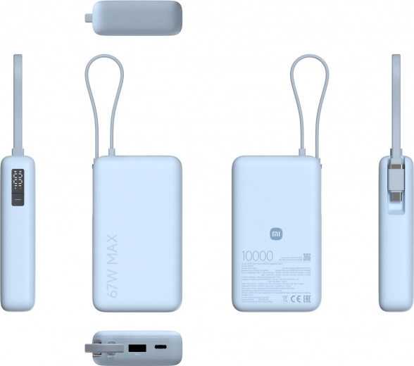 Powerbank 10000 mAh met geïntegreerde kabel 67 W Ice Blue