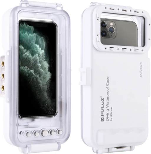 Waterdichte behuizing Puluz voor iPhone tot 45 m (wit)