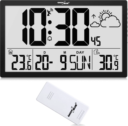 Wand-gemonteerde multifunctionele LCD-klok met DCF-synchronisatie