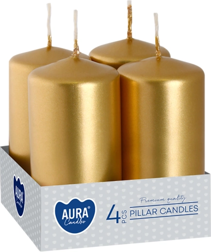 Metallic gouden glanzende adventskaarsen 80 × 40 mm - 4 stuks