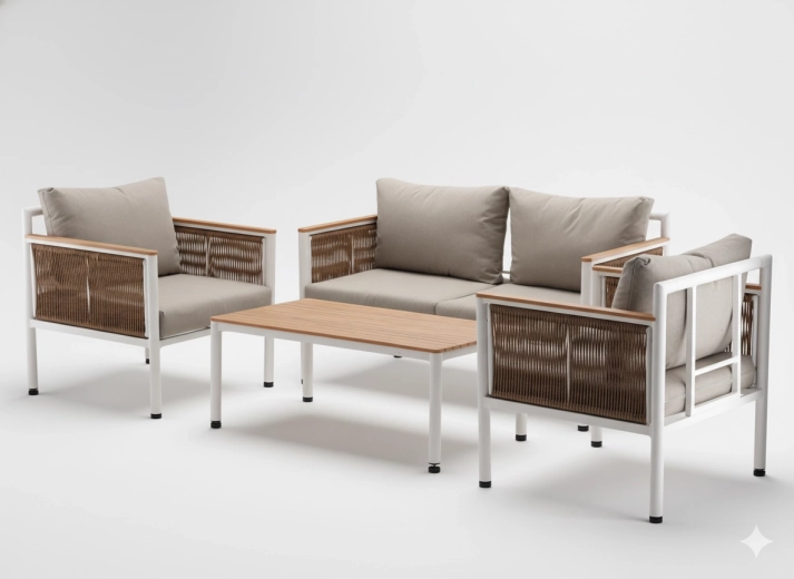 Aluminium tuin loungeset Belgrad, beige, 4-delig