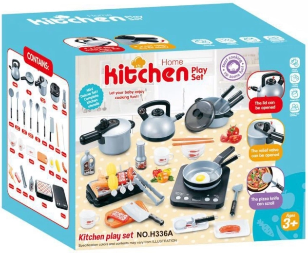 Kinderkeukenset met inductiekookplaat en accessoires 36-delig zilver