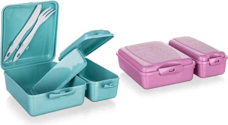 Gedeelde lunchbox met clip-sluiting en bestek 21,5 × 16 × 6,5 cm - 1 stuk