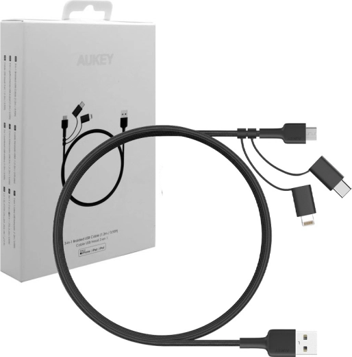 CB-BAL5 nylonkabel 3-in-1 Quick Charge micro USB | USB‑C | Lightning | 1,2 m kabel
