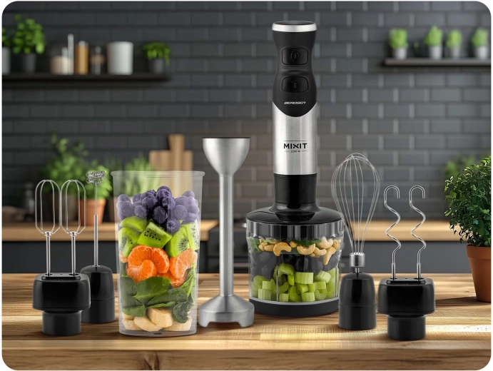 Rijke 6-in-1 set: mixen, hakken, kloppen en kneden