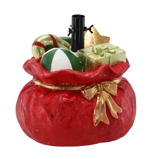 Decoratieve kerstboomstandaard in de vorm van een zak met cadeaus