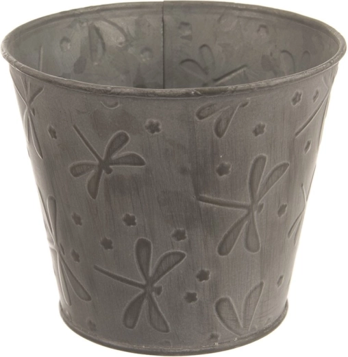 Blikken bloempot met libellenmotief grijs 12 × 12 × 10 cm