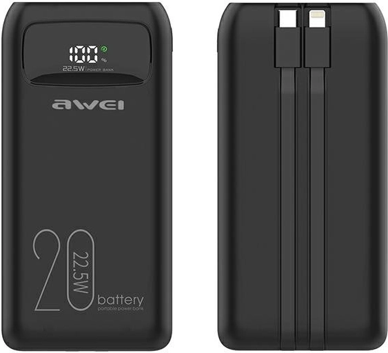 Powerbank 20000 mAh Awei P169K met snel opladen 22,5 W en LCD‑display