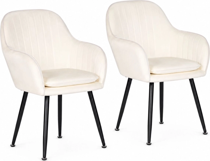 Set van 2 gestoffeerde fluwelen ModernHome-stoelen in crèmekleur
