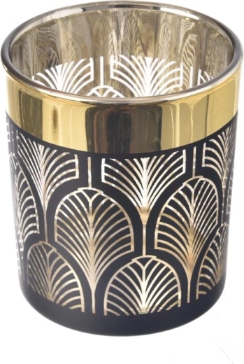 Glazen kandelaar zwart-goud 10 cm