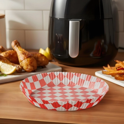 Bakpapier voor heteluchtfriteuse, geruit, rond, 20 cm, 50 stuks