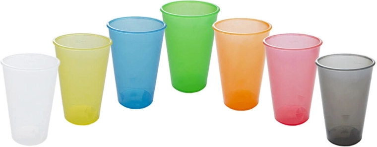 Herbruikbare plastic beker 0,3 l – mix van kleuren