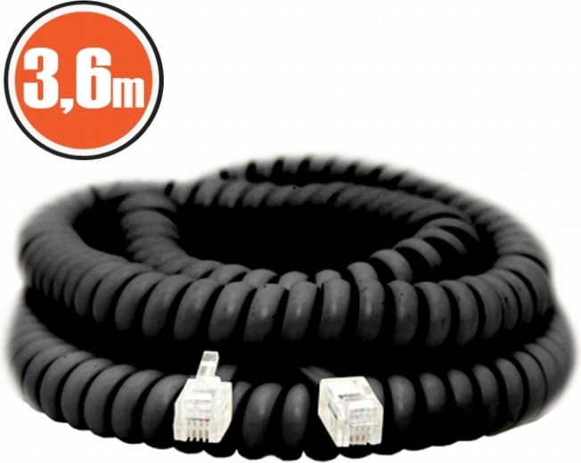 Spiraalvormige telefoonkabel 3,6 m zwart