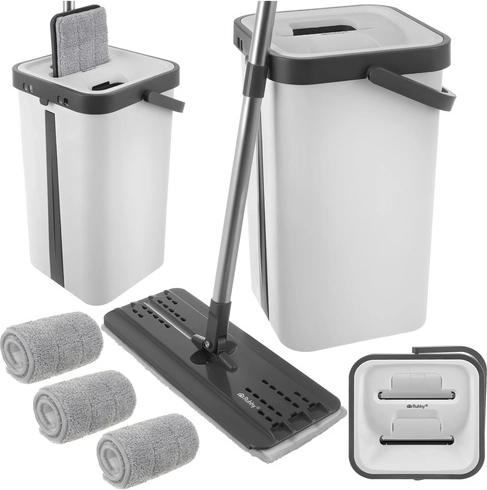 Platte mop RUHHY met dubbelkameremmer 11 l en 3 microvezelhoezen