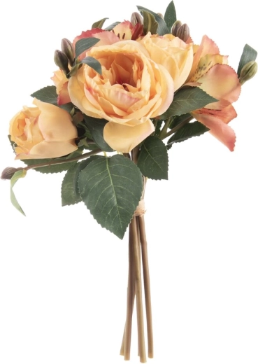 Decoratieve kunstbloem roos/lelie in bos, geel, 26 cm