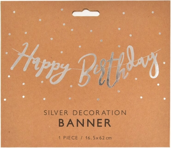 Papieren slinger Happy Birthday zilver