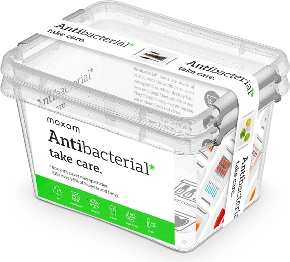 Moxom antibacteriële set van 2 transparante bewaardozen voor voedsel 2 l