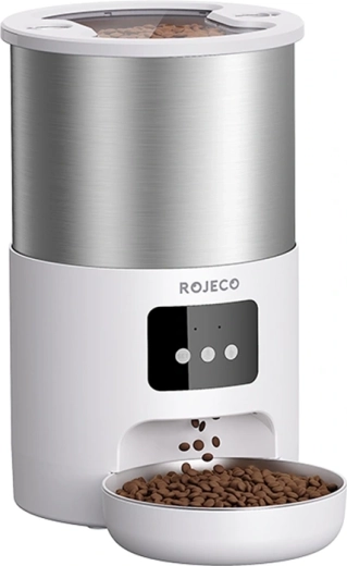Slimme voerautomaat voor huisdieren Rojeco 4,5 l van roestvrij staal