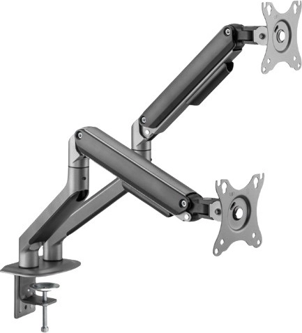 Bureauhouder voor twee monitoren 17–32" met gasveer, grijs