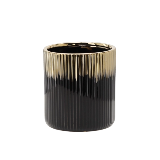 Keramische plantenpotcover goud en zwart 15 x 15 x 16 cm