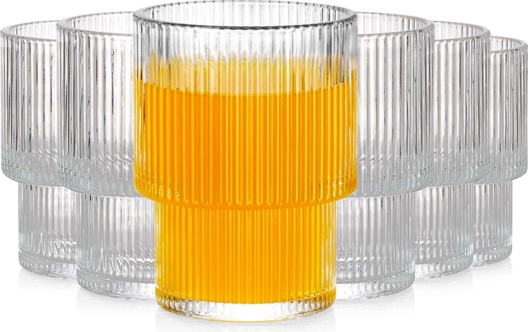 Drinkglazen 190 ml, geribbeld glas, 6 stuks