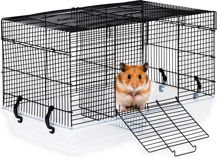 Petsi zwarte kooi voor hamsters en muizen met handvat