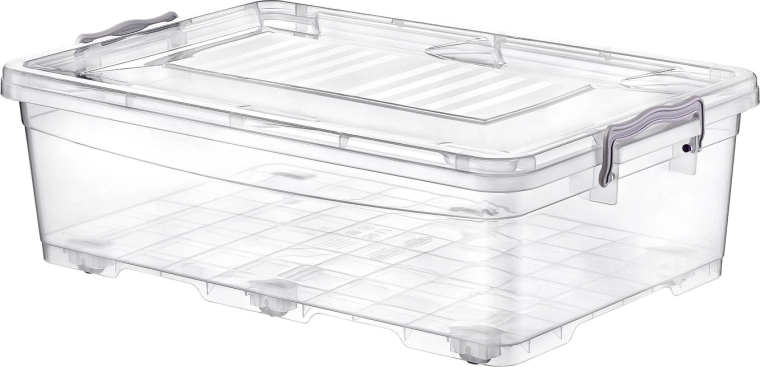 opbergbox met deksel en wieltjes 30 l transparant