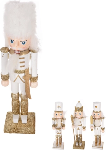 Notenkraker van dennenhout wit/goud 18 cm (4 varianten)
