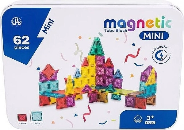Mini magnetische bouwset met 62 onderdelen in een doos