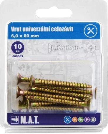 Universele schroeven, volle schroefdraad 6 × 60 mm, verzinkt, 10 st.