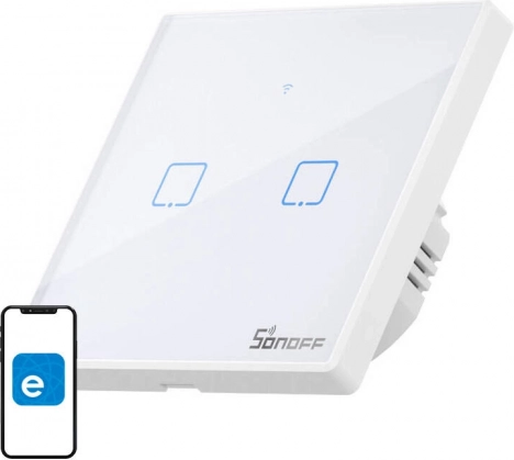 Slimme touch-lichtschakelaar Wi‑Fi + RF 433, 2‑kanaals – Sonoff T2 EU TX