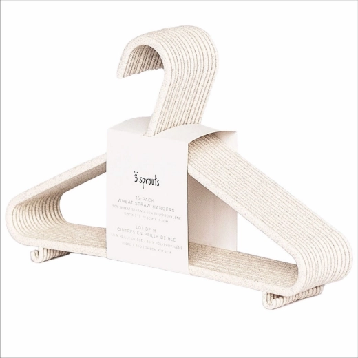 3 Sprouts kleerhangers van tarwestro, crème, 15 stuks
