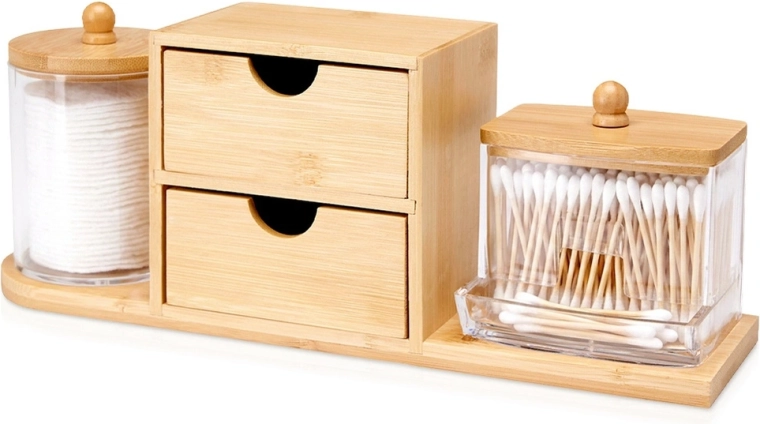 Bamboe badkamerorganizer voor cosmetica met lades en potten Eleganza